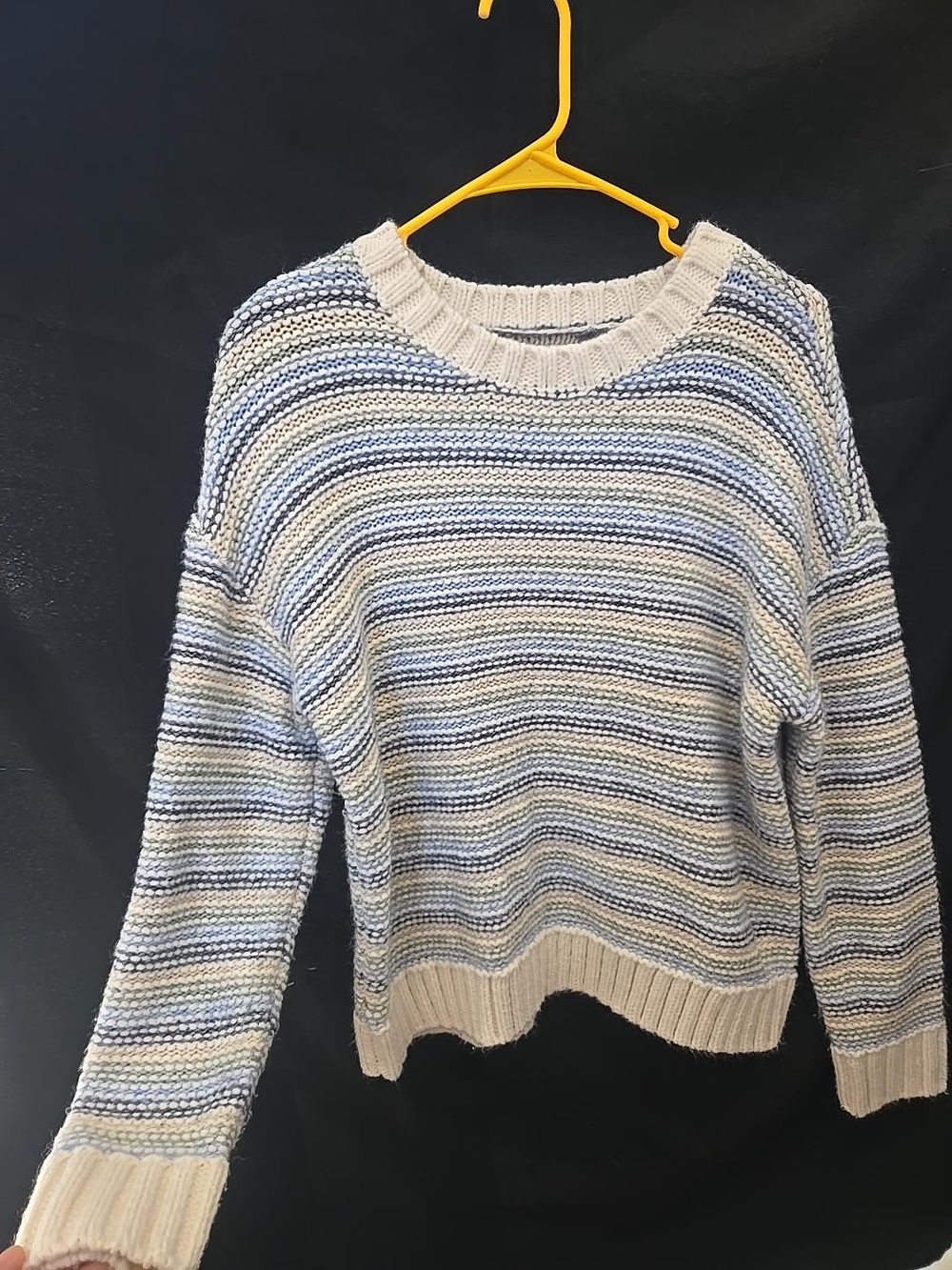 Striped Knit Crewneck Sweater - Blue & Cream